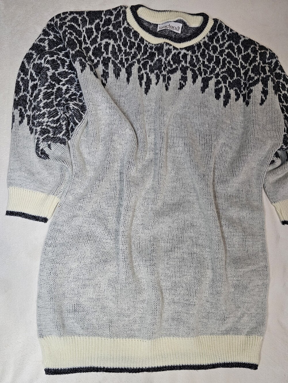 Vintage Garland USA Black White Abstract Knit Sweater Pullover 1982 Medium